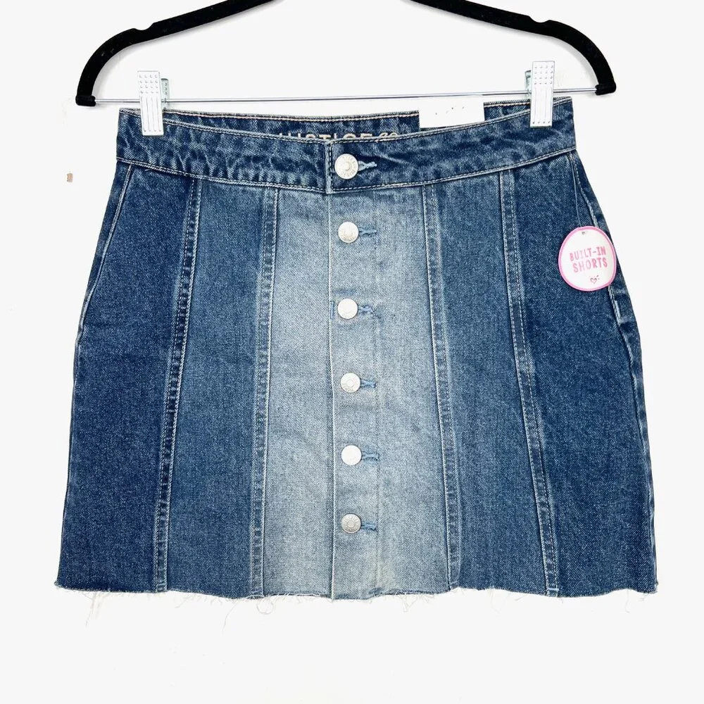 NWT Justice Built In Shorts Denim Skirt Button Front Cut Off Hem Girls 18